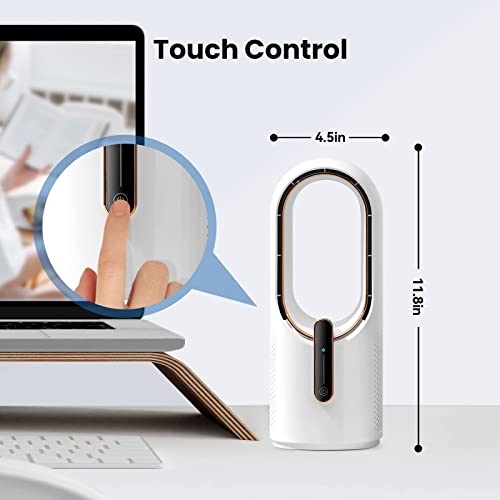 KONSIDEN Desk Fan Bladeless, 11.8 Inch Office Fan Small, Quiet, 3 Speed Adjustment, Touch Control, Easy to Clean, Desk Fan...