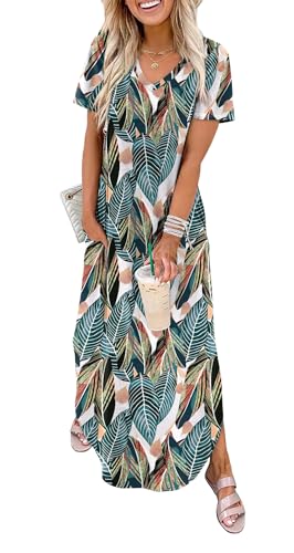 WIHOLL Women's Summer Short Sleeve Dresses Maxi Dress Vacation Beach Sundresses 2026 with Pockets