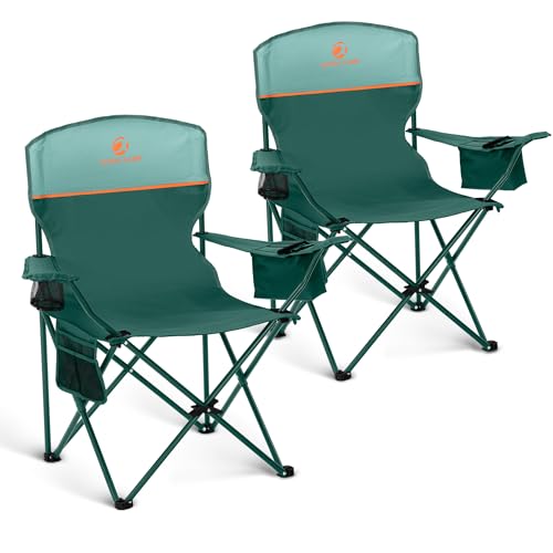 LET'S CAMP Camping Chair 2 Pack Folding Chair with 4-Can Cooler Bag Portable Lawn Chair with Cup Holder,Storage Pocket, Su...
