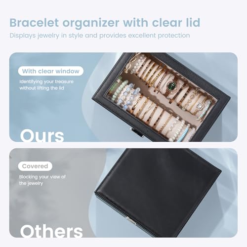 Lolalet Bracelet Display Holder with Rods for Bangles Watches, Clear Lid Jewelry Organizer Box Storage Case for Women Girl...