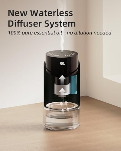 Waterless Essential Oil Diffuser Aromatherapy Scent Diffusers for Home Large Room, Car, Office, Desk, Mini Battery Operate...