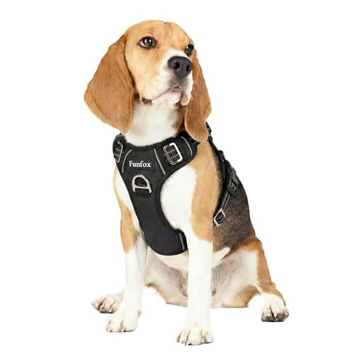 Funfox Dog Harness Medium Sized Dog, Vertical Handle Easy Control, No Pull Pet Vest Adjustable with 2 Leash Clips, Soft Ma...