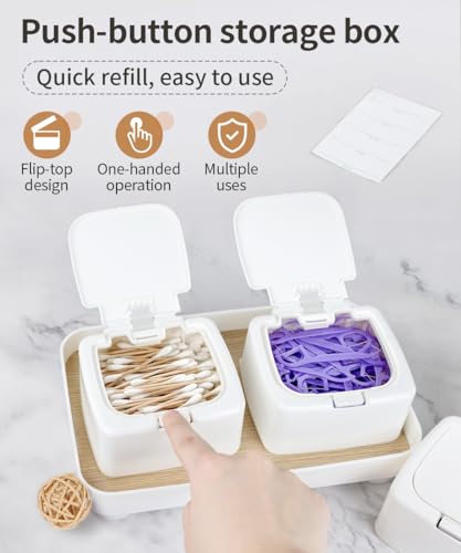 2-Pack Floss Pick Holder and Qtip Holder with One-Touch Opening, Quick Refill for Floss Picks, Cotton Swabs, Balls, Pads -...