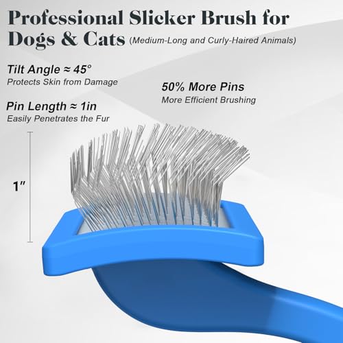 2PCS Slicker Brush for Dogs & Pet Comb,Professional Dog Grooming Brush (Goldendoodles,Poodles,Labradoodles) with Extra Lon...