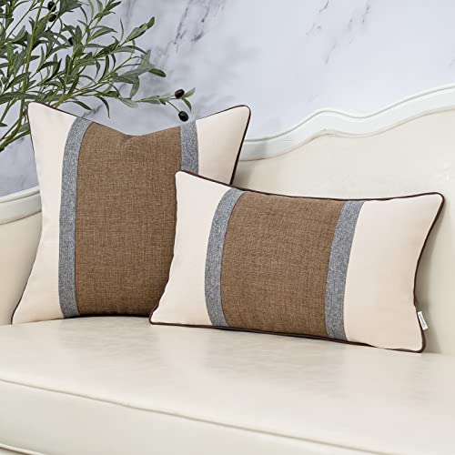 Yangest Patchwork Pillow Cover 12x20 Inch Luxury Cotton and Linen Cushion Cover Rectangle Pillowcover for Couch Bedroom Li...