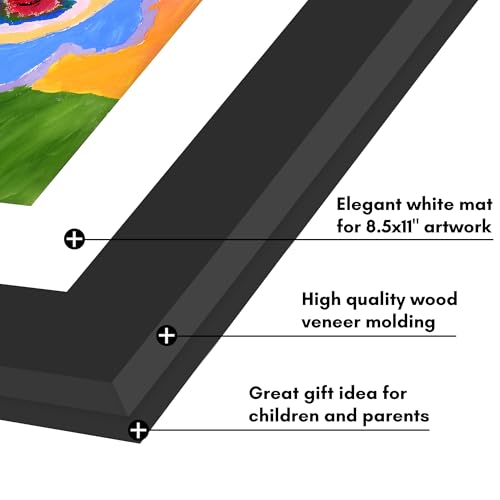 Americanflat Kids Artwork Frame Changeable (Black) - Magnetic Door Holds 100 Art Pieces - 8.5x11 Letter Size Display with ...
