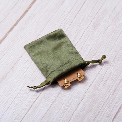 QIANF 12pcs Moss Green Velvet Drawstring Bags 3x4 inches Glossy Small Velvet Cloth Gift Bags Jewelry Pouches for Jewelry S...
