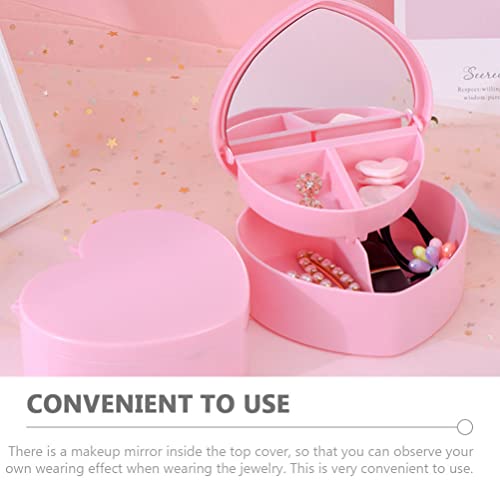 Cabilock 4 PCS Heart Shape Double Layer Jewelry Box with Mirror, Portable Jewelry Organizer Case for Earrings Rings Neckla...