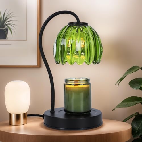 Dimmable Flower Candle Warmer Lamp with Timer, Aromatherapy Candle Lamp for Scented Candles, Modern Green Glass Candle Lam...