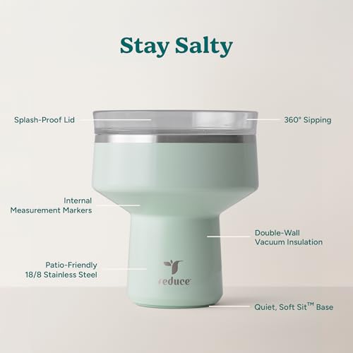 REDUCE Saltini 16 oz Cocktail Tumbler - Insulated Margarita Tumbler with Lid - Keeps Drinks Cold for 10 Hours - 360 Sippab...