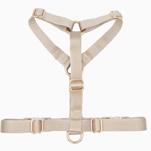 Nylon No Pull Dog Harness with Gold Metal Buckles,Easy Walking and Training Dog Harness (Tan, S)