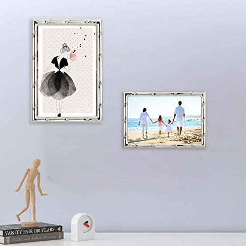 YiPinYin 4x6'' Bamboo Detail Designs Silver Metal Picture Frame 2pack, Elegant Silver Plated Baby Nurse Photo Frames 4x6''...