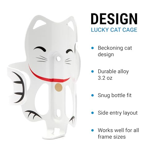 Portland Design Works Water Bottle Cage - Lightweight Water Bottle Holder for Bikes, Lucky Cat Cage, White