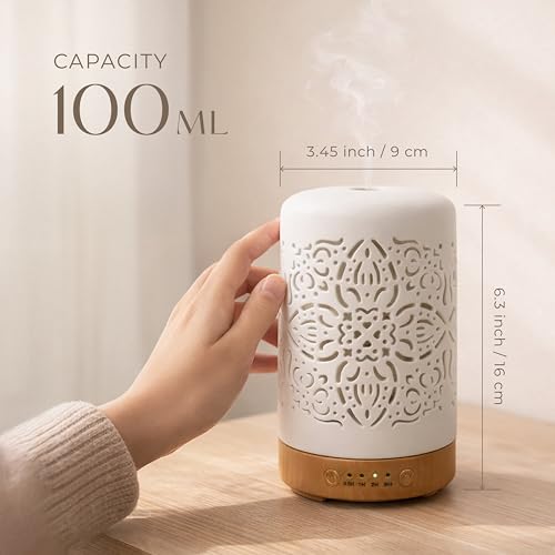 Earnest Living Essential Oil Diffuser White Ceramic Diffuser 100 ml Timers Night Lights and Auto Off Function Home Office ...