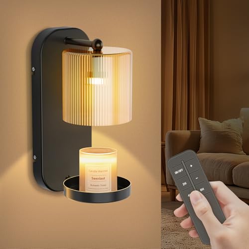 Wall Mounted Candle Warmer Lamp with Remote Control, Timer & Dimmer, Flameless Wax Melt Warmer for Jar Candles, Metal Wall...