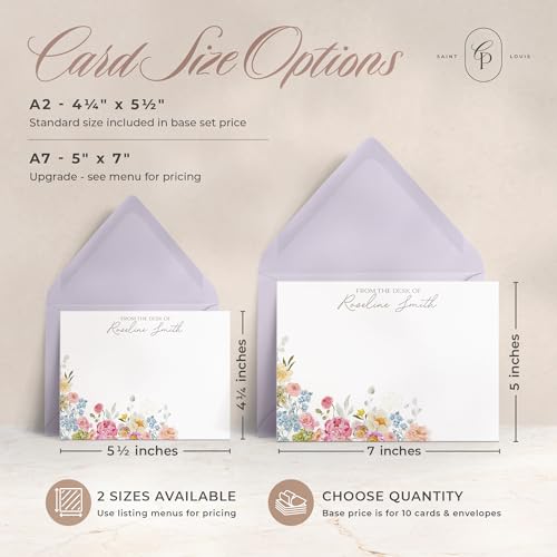 Personalized Stationery for Women, Floral Flat Card with Custom Note Cards Name, Watercolor Personalized Note Cards with E...