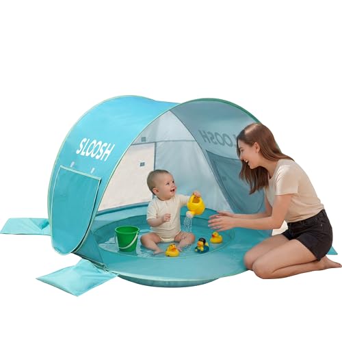 SLOOSH Baby Beach Tent - Pop Up Shade Pool, UPF 50+ UV Protection Sun Shelter for Infant, Portable Beach Pool with Carry B...