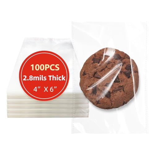 DTmasao 4x6 Inches 100 Pcs Clear Self Sealing Cellophane Bags Cookie Bags Resealable Cellophane Bag for Packaging Cookies,...