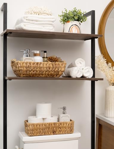 StorageWorks Hand-Woven Large Storage Baskets with Wooden Handles, Water Hyacinth Wicker Baskets for Organizing, 2-Pack