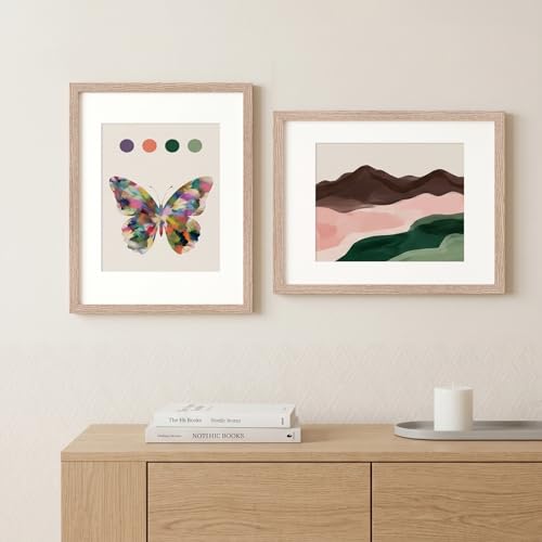 Fixwal 11x14 Poster Frame Natural Woodgrain Picture Frame 8x10 with Mat or 11x14 without Mat, Vertical and Horizontal Wall...