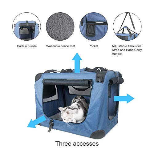 Prutapet Large Cat Carrier 24"x16.5"x16.5" Portable Dog Crate for Small Medium Dogs Collapsible Traveling Pet Crate with C...