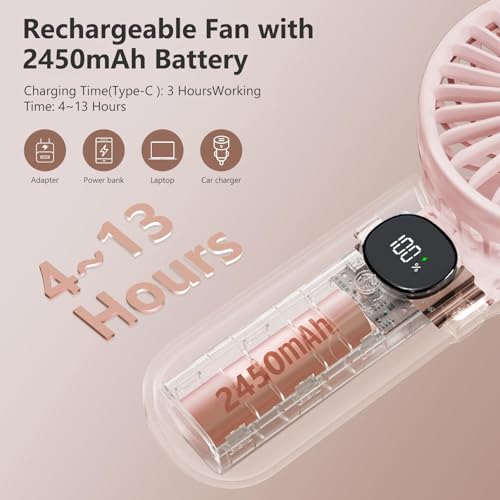 xigmer Portable Fan, 2-Pack Rechargeable Handheld Fans with 12H Battery, 5-Speed 180° Foldable USB Fan, Cooling Face Fan w...