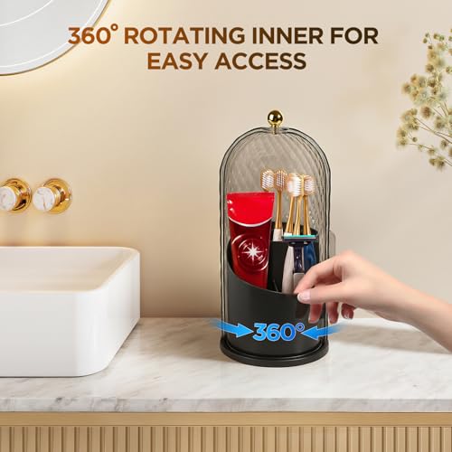 Banafich 3 Slots Toothbrush Holders with Lid, Rotating Concealed Tooth Brush Holders for Bathroom, Countertop Toothbrush H...