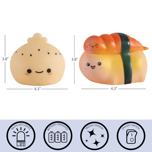 Urban Lifestyle Figural Food Squish LED Mood Lamp, 2 Pack with Dumpling and Sushi, 3.8 inches Tall