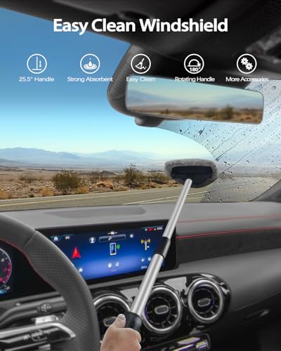 FurnisHIQ 25.5” Windshield Cleaner Tool, Longer & Strong Absorbent Car Window Cleaner with 5 pcs Washable Pads and 2 pcs S...