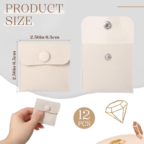 Ezymivs 12 Pcs Microfiber Jewelry Pouch 6.5x6.5cm Jewelry Packaging Bag Small Gift Bags Envelope Style with Snap Button Po...