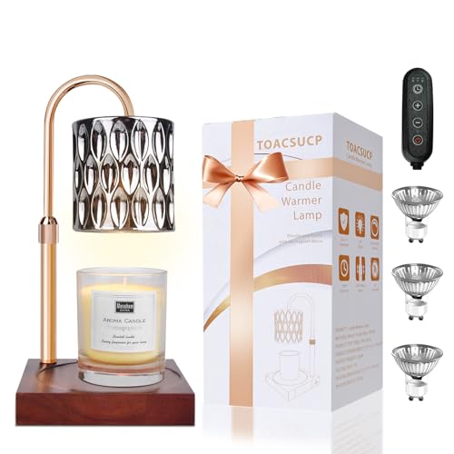 TOACSUCP Candle Warmer Lamp with 3 Bulbs, Adjustable Height Dimmable Candle Warmer with Timer, Compatible with Large Jar C...