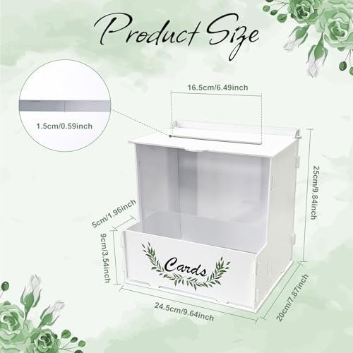 OurWarm Wooden Wedding Card Box with Acrylic Board & Flower Trough, White Gift Card Box for Wedding, Envelope Boxes for Gi...