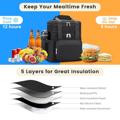 holuxer Insulated Lunch Bag & Lunch Box for Men - Double Deck Reusable Lunch Bag for Women Tote Cooler Bag Leakproof Soft ...