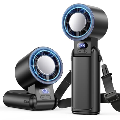 Deyhoc Portable Handheld Turbo Fan, 1-199 Speed Adjustable with LED Display, High-Power Motor, Rechargeable Battery, 4 IN ...