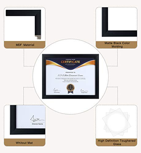ELSKER&HOME 8.5x11 Picture Frame - Certificate Document Frame 6 Pack with Semi-Tempered Glass - Black Sturdy Wood Composit...