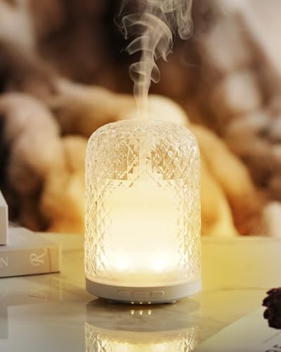 Onaboviva Essential Oil Diffuser - 2.4MHz Ultrasonic Glass Diffuser for Home, 120ml, Pulse&Continuous Mist, Bright/Dim/Bre...