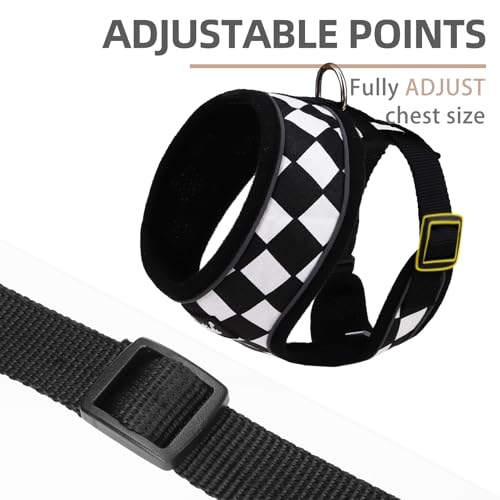 PUPTECK Soft Mesh Dog Harness and Leash Set Pet Puppy Cat Comfort Padded Vest No Pull Harnesses, Checkered Black&White, S