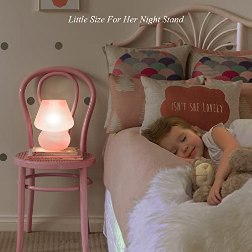 ONEWISH Mushroom Lamp Cute Table Lamp for Bedroom Nightstand Soft Light Pink, Small Glass Nightlight Stepless Dimmable Des...