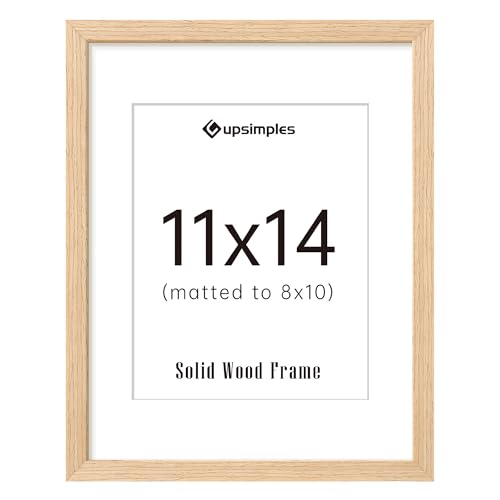 upsimples 11x14 Picture Frame, Natural Solid Wooden Picture Frames, Display 8x10 with Mat or 11 x 14 Without, Vertical or ...