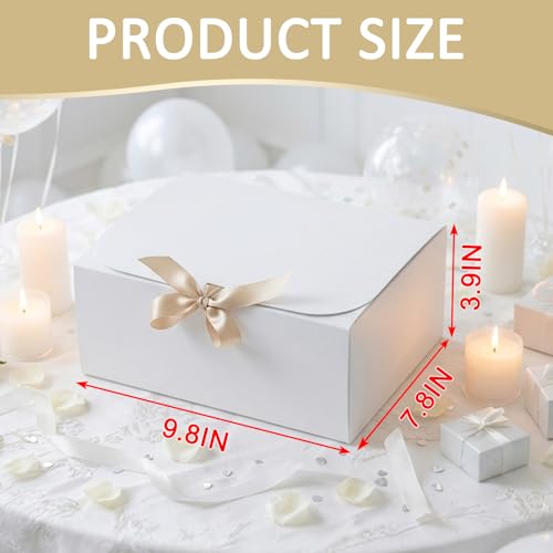 LWYMX 12 PCS White Gift Boxes with Lids，9.8x7.8x3.9, Bridesmaid Proposal Box with Ribbon, Gift Boxes for Wedding, Christma...