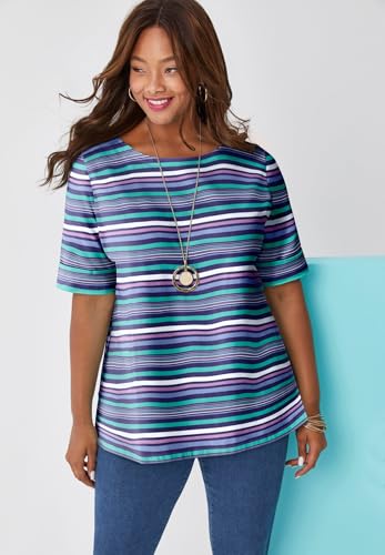 Jessica London Women's Plus Size Stretch Cotton Cuff Tee