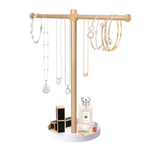 bodkar Necklace Stand Aesthetic Necklace Holder: 12.9" Glod Metal Necklace Organizer for Home Decor