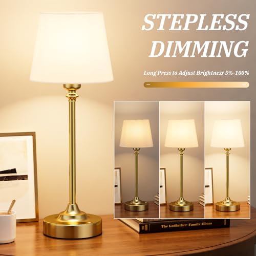 Cordless Table Lamp Rechargeable Gold - 1 Pack Brass 4000mAH Battery Operated Lamp for Decor, 3000K Stepless Dimming Touch...