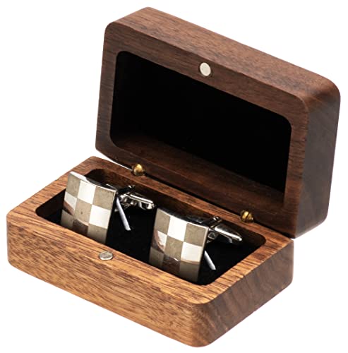 COSISO Natural Walnut Wooden Cufflink Box For Jewelry Storage,Small Cuff Links Display Case for Men (A)