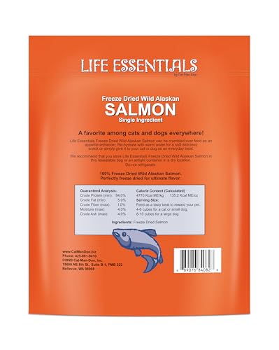 Life Essentials by Cat-Man-Doo | Salmon - 5oz. Bag | Freeze Dried Salmon Cat & Dog Treats | Healthy, Single Ingredient, Tr...