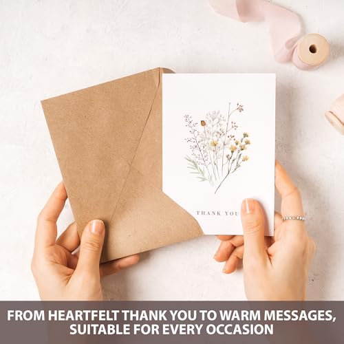 AUDREE Wildflower Thank You Cards with Envelopes (50 Pack 3.5" x 5.2") – Floral Thank You Notes with Adhesive Envelopes & ...