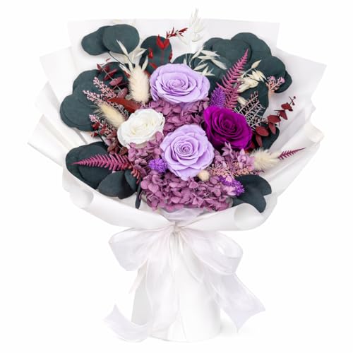 Bonsion Preserved Flowers for Delivery, Purple Rose Bouquet Gift for Women and Mom, Long Lasting Floral Arrangement for Bi...