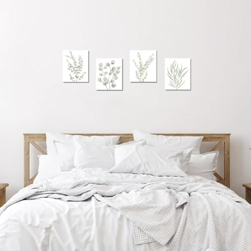 Erctoo Botanical Plant Canvas Wall Art, Framed Boho Wall Decor for Bathroom, Minimalist Aesthetic Bedroom Wall Art, Sage G...