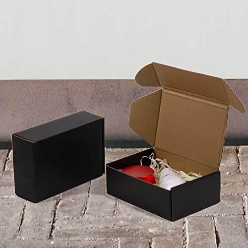 Sodissa 6x4x2 Inches Shipping Boxes Pack of 25, Packaging Corrugated Cardboard Mailer Boxes for Small Bussiness, Black