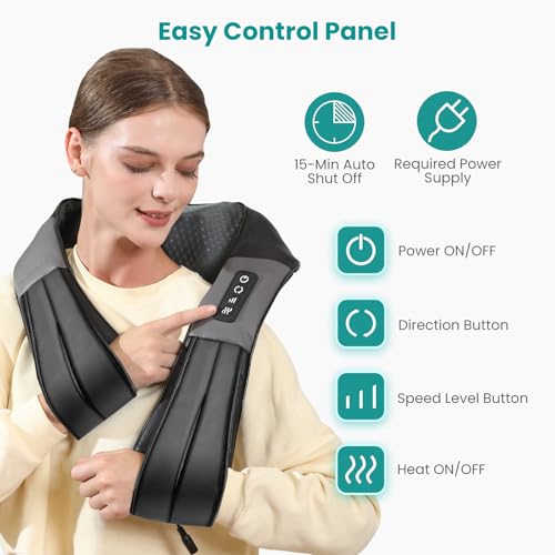 Nekteck Shiatsu Neck Massager with Heat for Pain Relief Deep Tissue, 2026 Upgraded 3D Back Shoulder Kneading Massage Pillo...
